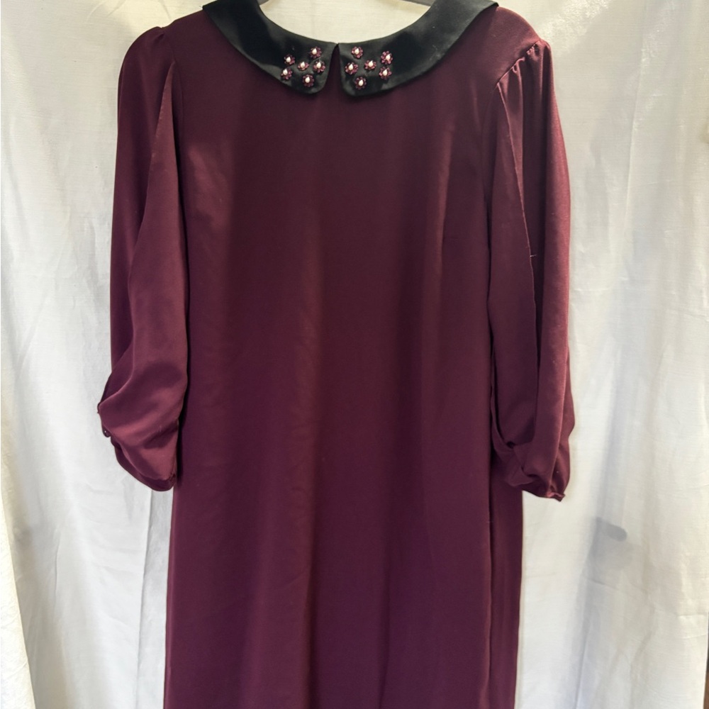 Elegant Burgundy Dress with Black Collar